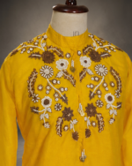 Sunshine Mustard Mandarin Collar Short Kurti Skirt Co-ord Set - Image 3