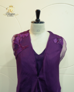 Royal Purple Embellished Georgette Layered Anarkali Set - Image 3