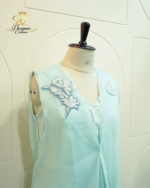 Sky Blue Hand-Embroidered Organza Overlay Indo-Western Gown - Image 2
