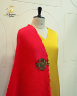 Sunshine Yellow Silk Suit with Crimson Pleated Dupatta & Brooch - Image 2