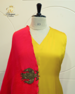 Sunshine Yellow Silk Suit with Crimson Pleated Dupatta & Brooch - Image 3