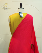 Sunshine Yellow Silk Suit with Crimson Pleated Dupatta & Brooch - Image 4