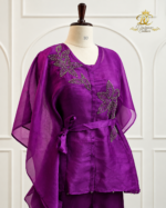 Royal Purple Botanical Hand-Embroidered Kaftan Set - Image 2