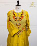Mustard Yellow Folk-Embroidered Kurta Set with Coin Accents - Image 5