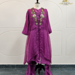 Deep Magenta Silk Layered Tunic & Draped Bottom Set