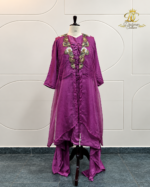 Deep Magenta Silk Layered Tunic & Draped Bottom Set
