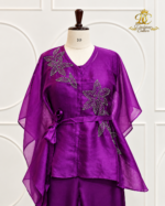 Royal Purple Botanical Hand-Embroidered Kaftan Set - Image 3
