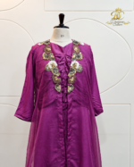 Deep Magenta Silk Layered Tunic & Draped Bottom Set - Image 4