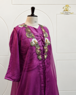 Deep Magenta Silk Layered Tunic & Draped Bottom Set - Image 3