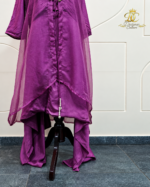 Deep Magenta Silk Layered Tunic & Draped Bottom Set - Image 2