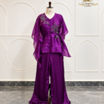 Royal Purple Botanical Hand-Embroidered Kaftan Set