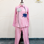 Blush Pink Lotus Appliqué Silk Co-Ord Set