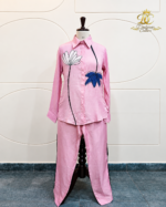 Blush Pink Lotus Appliqué Silk Co-Ord Set