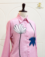 Blush Pink Lotus Appliqué Silk Co-Ord Set - Image 3