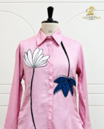 Blush Pink Lotus Appliqué Silk Co-Ord Set - Image 2