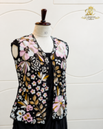 Black Floral Hand-Embroidered Jacket & Draped Skirt Set - Image 3