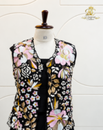Black Floral Hand-Embroidered Jacket & Draped Skirt Set - Image 2
