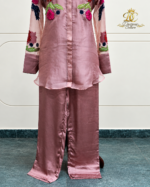 Dusty Rose Floral Embroidered Sheer Tunic & Silk Pants Set - Image 3