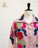 Dusty Rose Floral Embroidered Sheer Tunic & Silk Pants Set - Image 2
