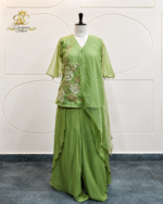 Olive Green Hand-Embroidered Sheer Tunic & Layered Sharara Set