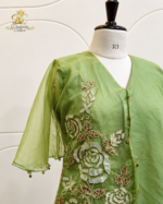 Olive Green Hand-Embroidered Sheer Tunic & Layered Sharara Set - Image 2