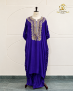 Royal Blue Embroidered Silk Kaftan Set