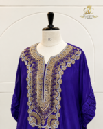 Royal Blue Embroidered Silk Kaftan Set - Image 3