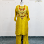 Mustard Yellow Folk-Embroidered Kurta Set with Coin Accents