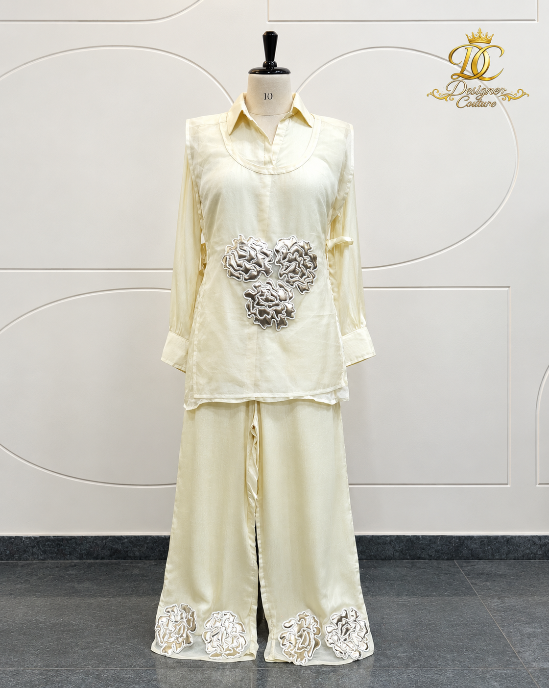 91 Ivory Silk Floral Appliqué Co-Ord Set - Image 1